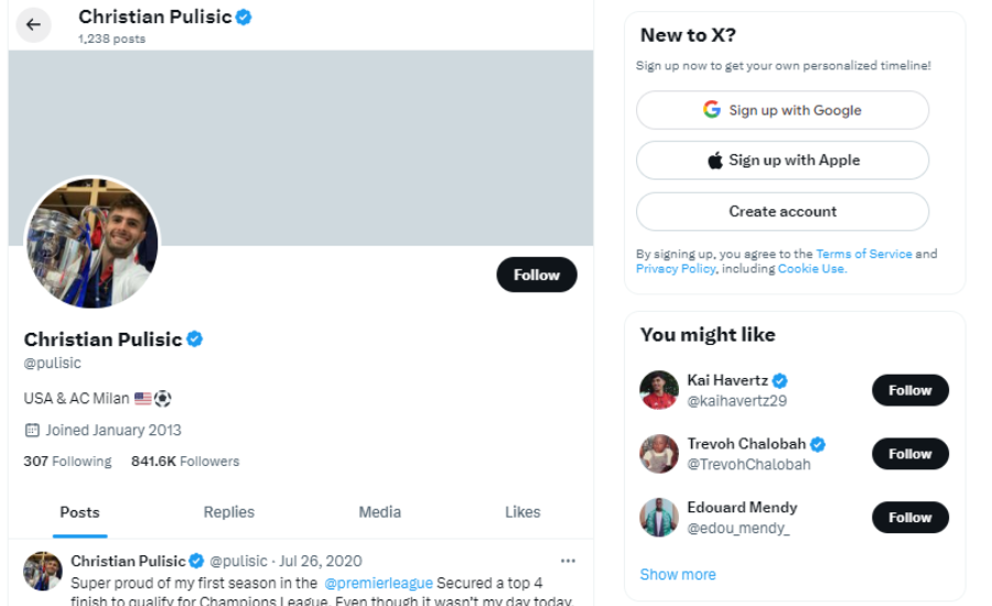 Christian Pulisic's Social Media Profiles